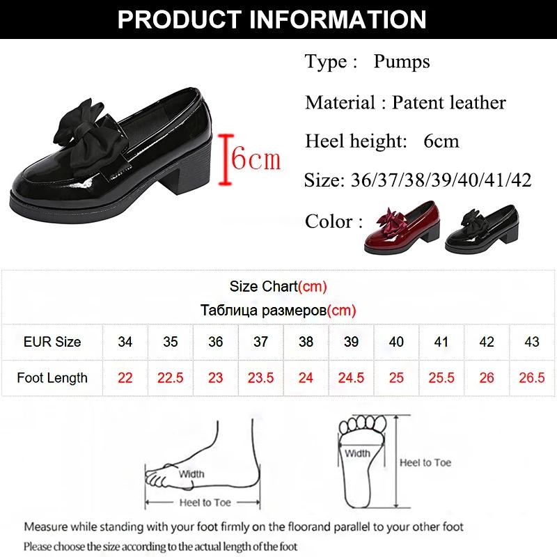 Fashion ZOKI 2025 Spring Sweet Bowknot Square Heel Pumps Woman Black Patent Leather Women's Loafers Platform Slip On Shoes for Women
