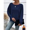 Women's Round Neck Long Sleeve Knit Sweater Loose Fit Casual Fashion Pullover Top