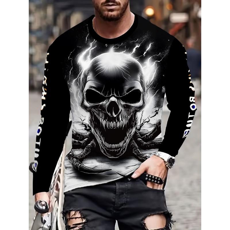 Tricou bărbați cu imprimeu tigru alb-negru, tricou cu mânecă lungă, casual, cu gât rotund, pulover largi de toamnă