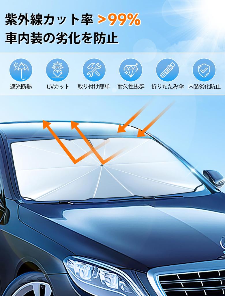 INSGEER Car Sunshade for Front Improved Model with Reinforced Ten Ribs and Flexible Center Flexible Opens to Rearview Provides Light Heat and UV Front