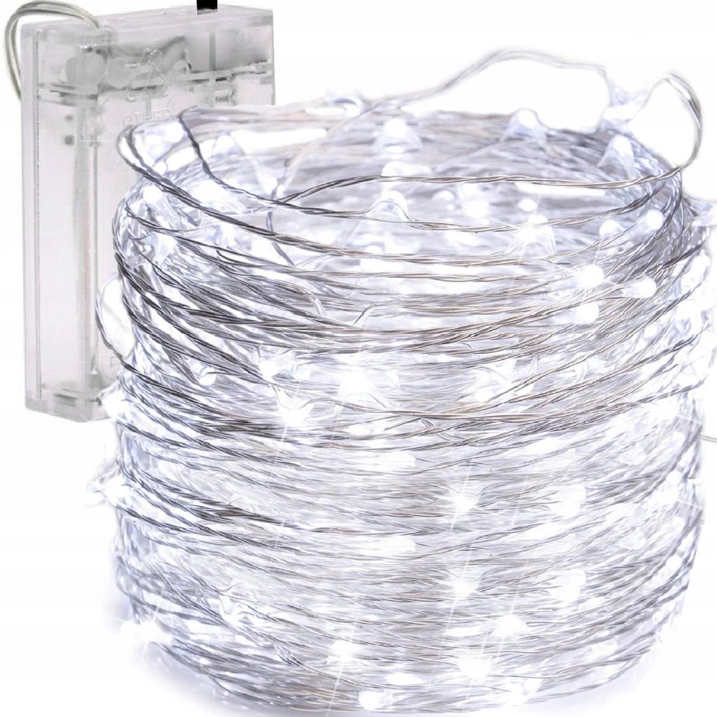 TG66259-1 CHRISTMAS TREE LIGHTS ON WIRE 10 LED MICRO GARLAND COOL WHITE + Batteries