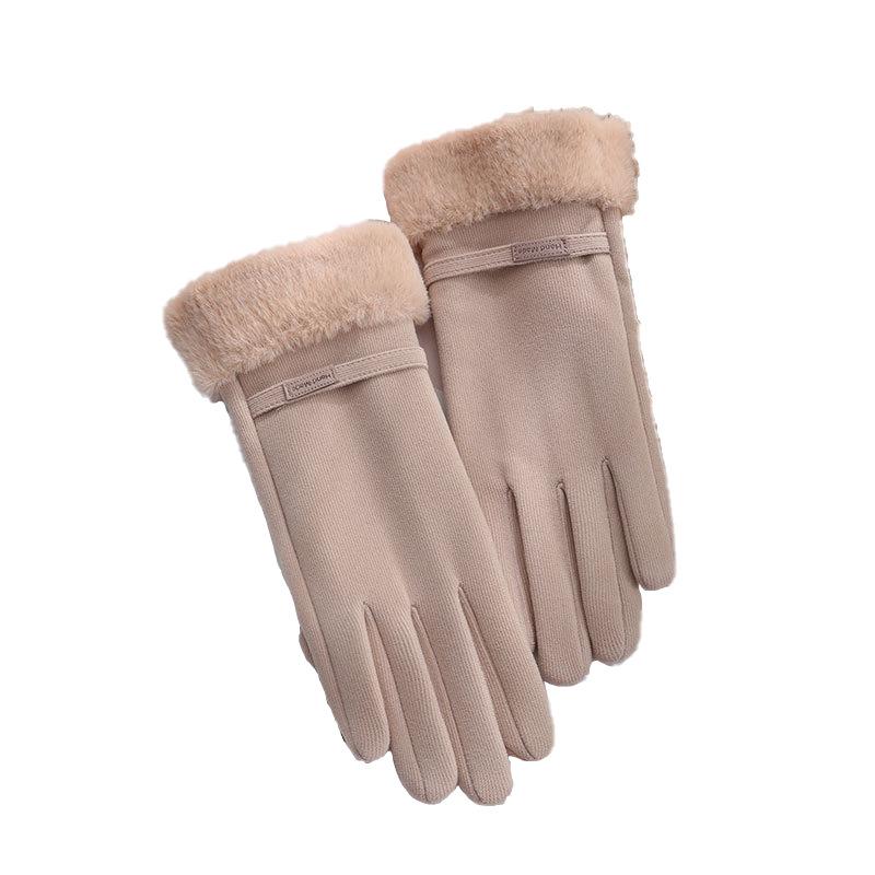Samthandschuhe für Damen Outdoor Kältefest und Verdickt Großes Haargummi Touchscreen Mi Samt Winter Winddichte und Warme Handschuhe