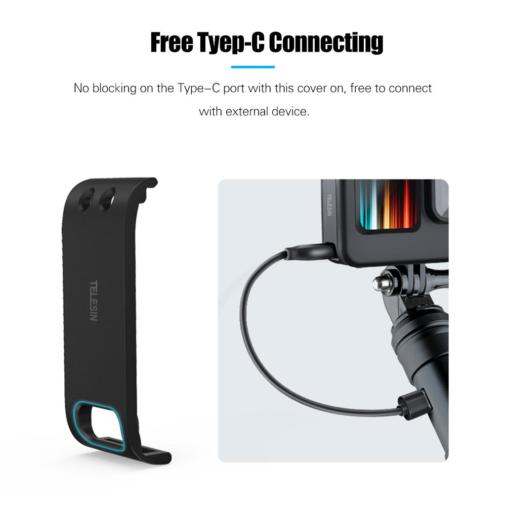 TELESIN schützende Batteriefach-Seitenabdeckung mit reserviertem Typ-C-Ladeanschluss und Riemenersatz