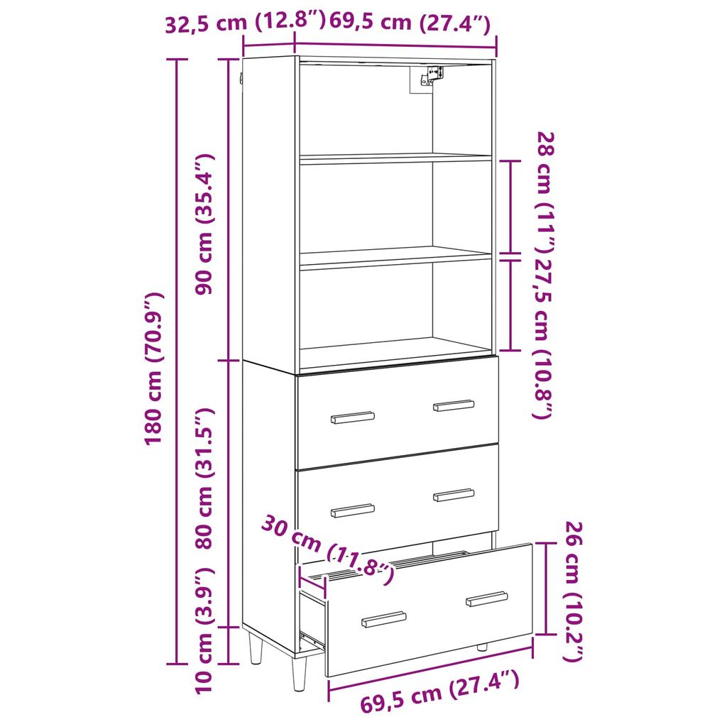 Highboard Reclaimed Wood 69.5 x 32.5 x 180 cm Particleboard