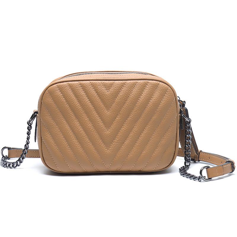 Internet Celebrity Leather Trendy Girl Bag First Layer Cowhide Small Fragrant Diamond Chain Bag Shoulder Messenger Bag