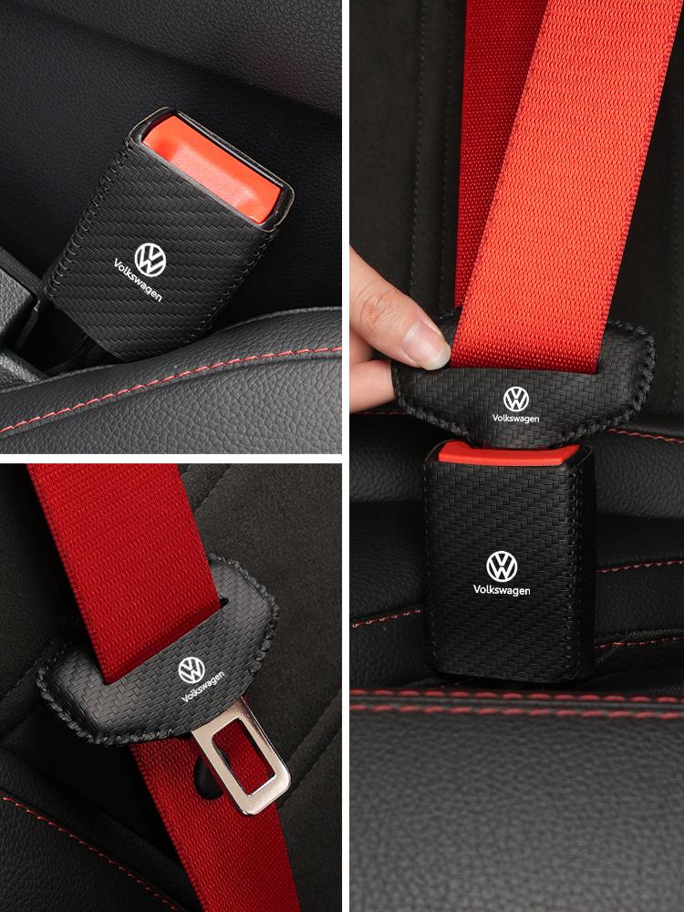 BFPQY1 2Sets Leather Car Logo Seat Belt Buckle Protector Cover Only For Front Seat Belt For VW Scirocco Jetta Beetle Golf Passat Polo