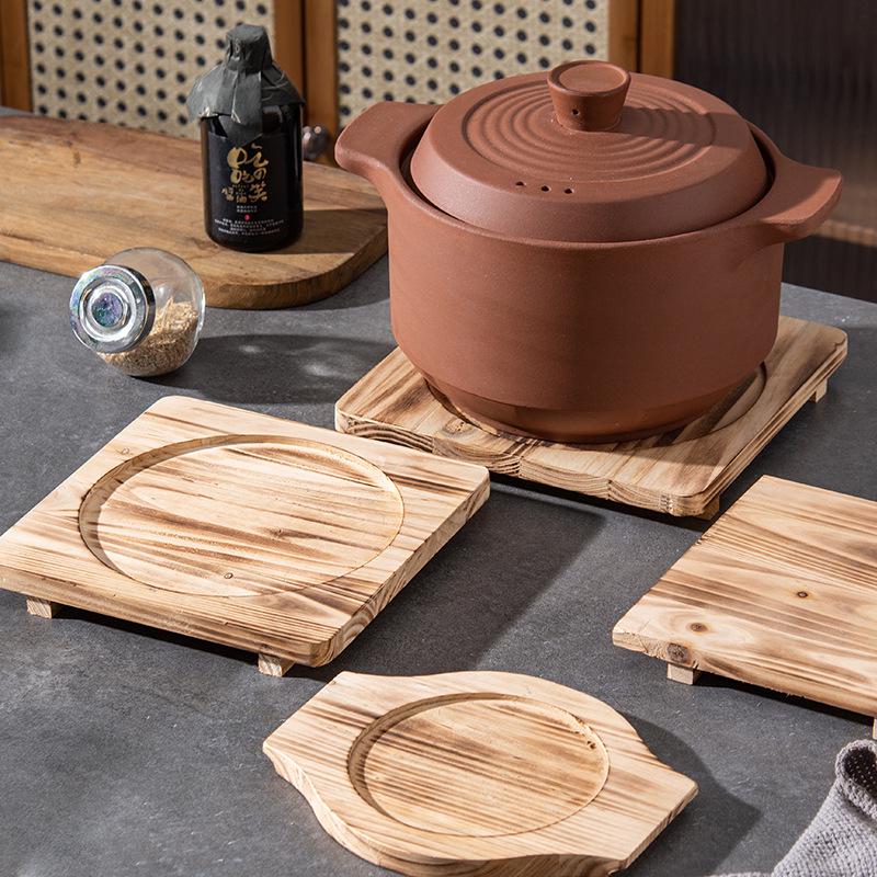 High-Temperature Resistant Fir Wood Heat Insulation Tray for Clay Pot Grilling