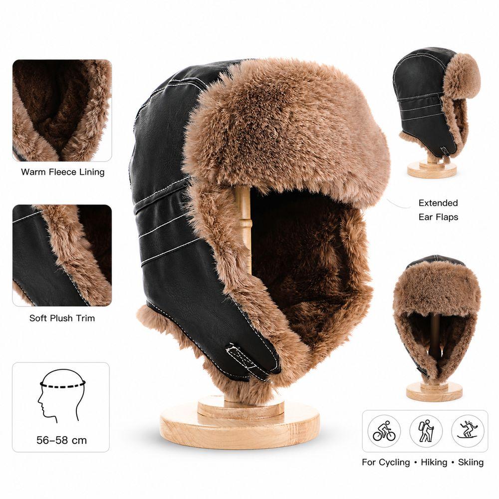 Fastening Chin Strap Trapper Hat Faux Fur Lining Bomber Hat New Earflap Hat  Cycling