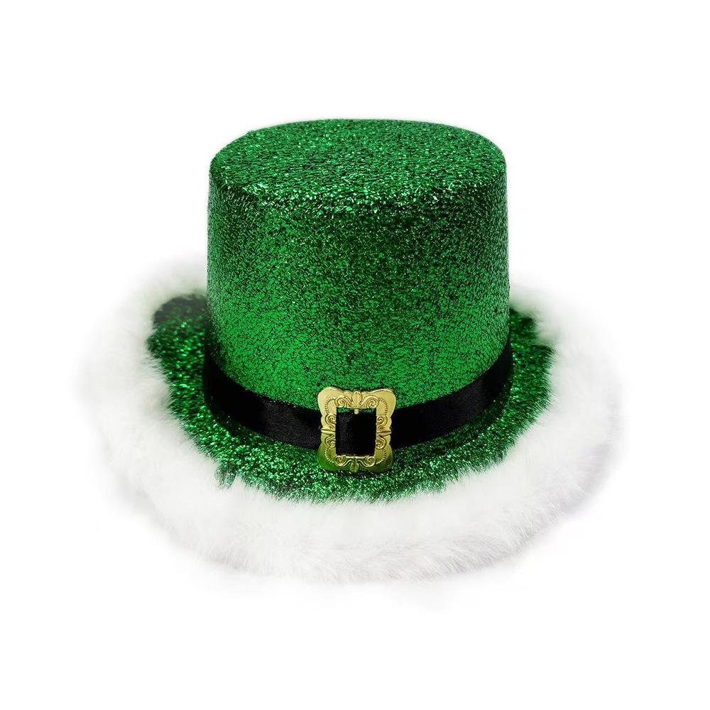 

New Year Costume Cap Elegant Shiny Glitter Hat Plush White Brim Hat Adjustable Santa Claus Cap For Christmas Party Office Event зелений