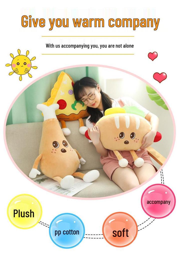 Creative Food Plush Toy: Burger, Fries, Popcorn, Chicken Leg, Pizza - Cute Sleeping Hug Pillow Doll