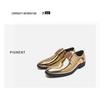 British Gold Pointed Toe Leather Loafers for Men - Spring/Autumn Slip-on, Large Size, Casual Style.