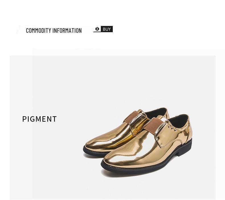 British Gold Pointed Toe Leather Loafers for Men - Spring/Autumn Slip-on, Large Size, Casual Style.