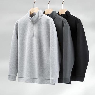 Men's Half-Zip Stand Collar Pullover Hoodie - Solid Color, Long Sleeve, Casual and Warm for Autumn and Winter.