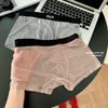 Men's Spring and Summer Striped Ice Silk Quick Dry Transparent 10A Antibacterial Mid Waist Flat Angle Briefs