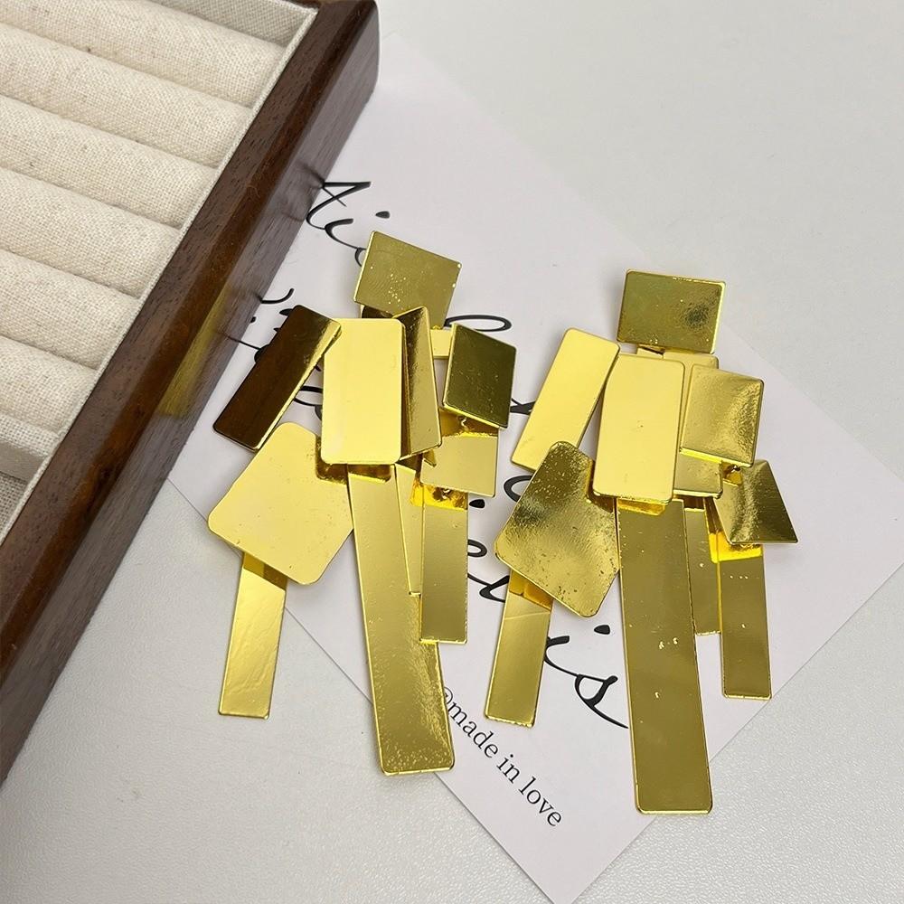 Elegant Exaggerated Ear Studs Zinc Zinc Alloy Square Tassels Eardrops Big Golden Dangle Earrings Girls