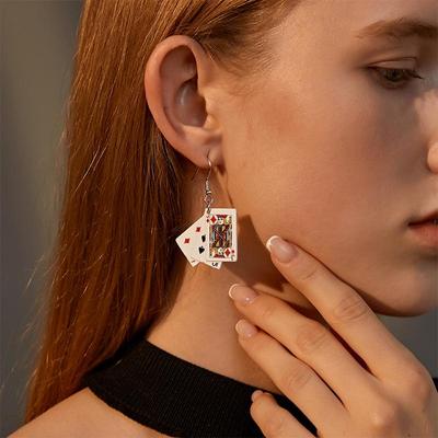 Creative Poker Earrings for Women, Playing Cards Simulation Earrings