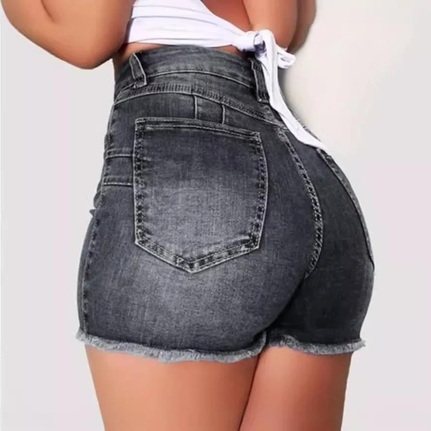 

Sexy Hot Slim Denim Shorts Women Fashion Trendy All-Match Solid Color Tight High Waist Short Jeans Lady Commuting Cowboy Outfits L серый