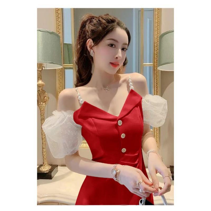 New Nightclub Deep V Low-cut Floor Dress Nightclub Nightclub Nightclub Sexy Lotus Leaf Sleeve Evening Dress