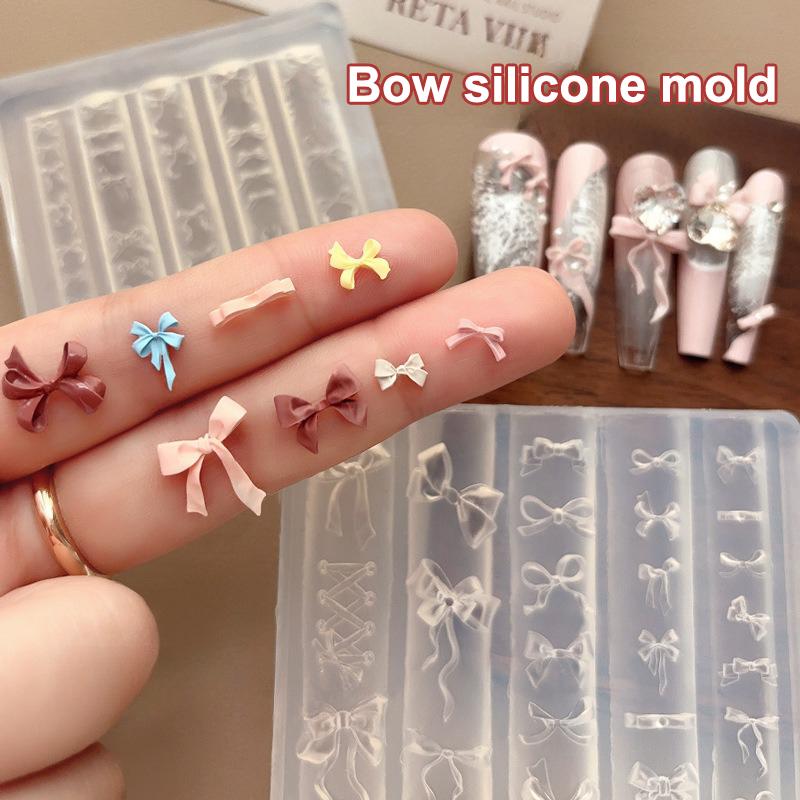 3D Ribbon Bowknot Shaped Mold Stamping Stencils Uv Gel Polish Art Mould Silicone Carving Mold Diy Design Nail Charm Decorations