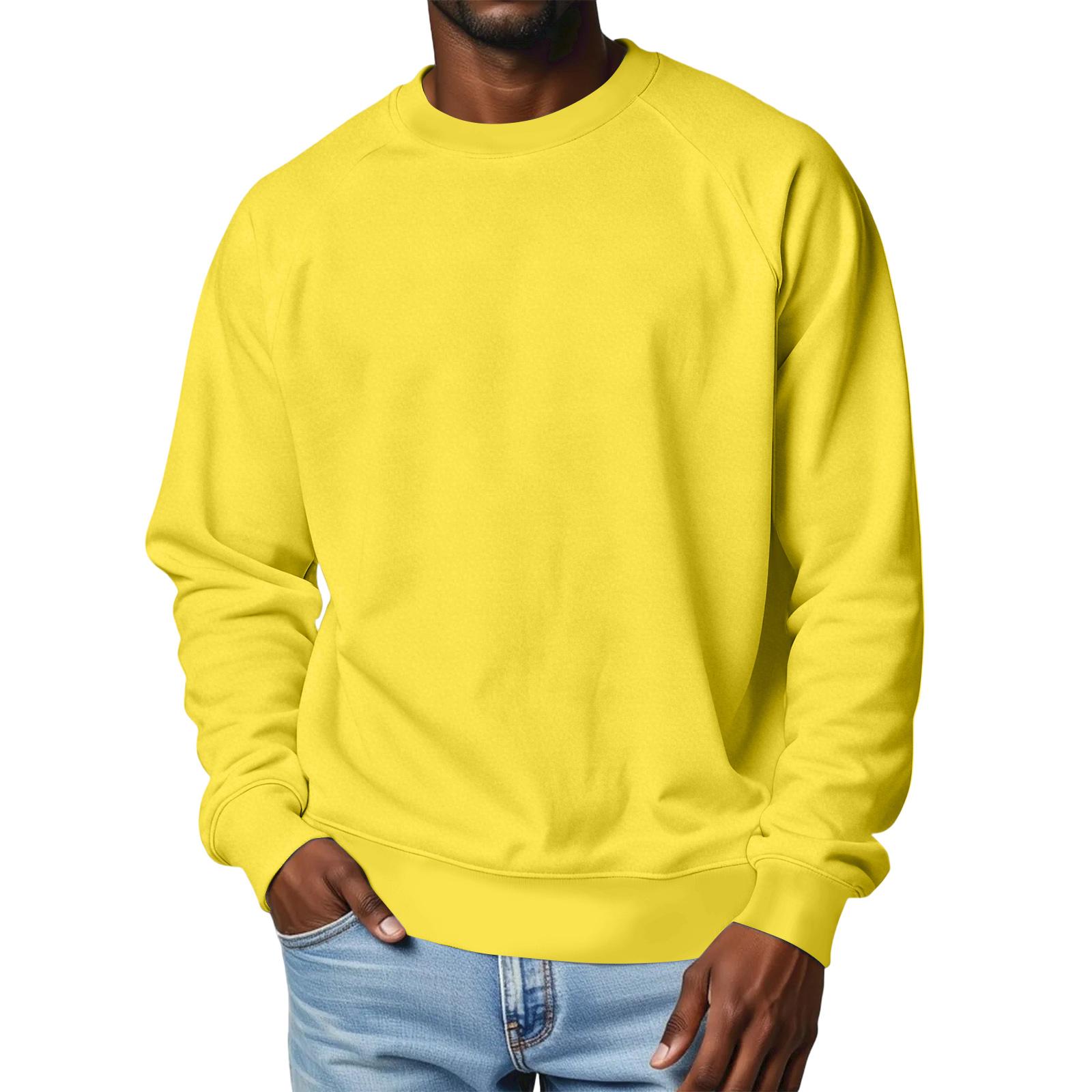 

Men s Round Neck Raglan Sleeve Fleece-Lined Thick Solid Color Sweatshirt L жовтий