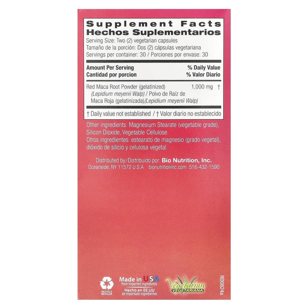 Women's Gelatinized Red Maca, Veggie Capsules 60 (500Mg Per Capsule)