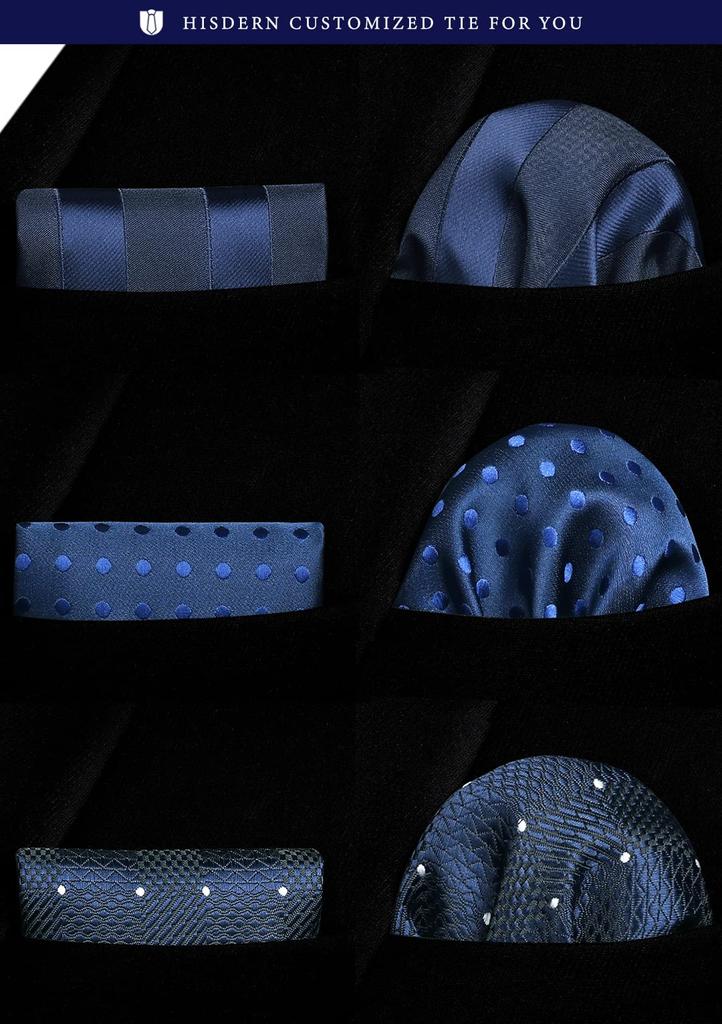 [HISDERN] Business Navy Tie 3-Piece Set - Stylish, Perfect for Weddings, Blue Tie, Pocket Square, Men's Formal Wear, Washable, Brand Name, Gift T3-02
