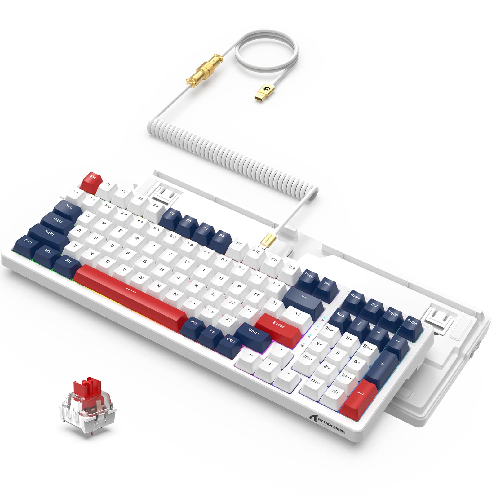 

A.JAZZ x ATTACK SHARK K98 Gaming Keyboard Wired Custom Mechanical 100 Keys Red Axis Anti-Ghost Key Hot Plug PBT Keycap RGB Backlight Linear Tactile