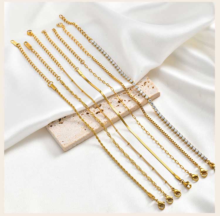 Stainless Steel Chain Bracelets Non Tarnish Dainty Ball Herringbone Bead Chain Stackable Bracelet Women's Party Jewelry