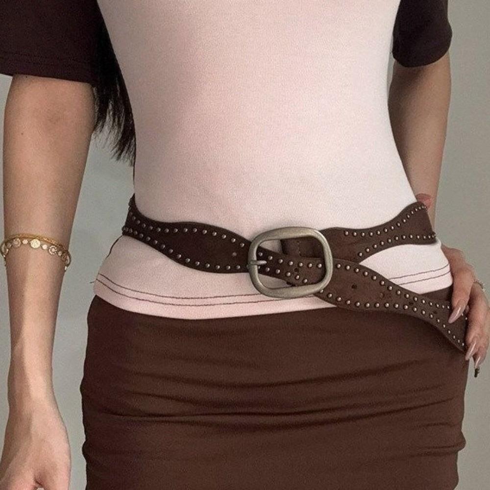 Pin Buckle Waist Belt Retro Vintage Belt Y2K Style Double-Row Rivet Belt Dating