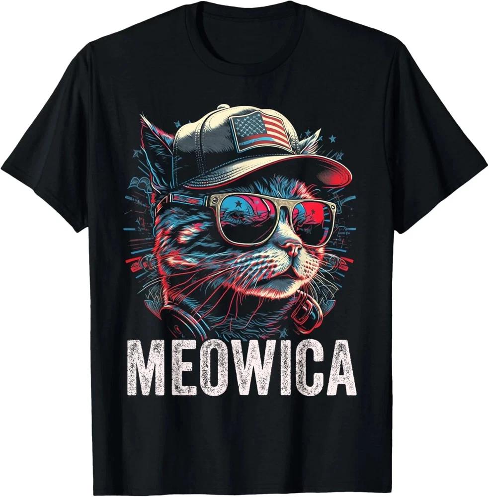 Meowica 4th Of July Cat American Flag America USA Funny TShirt S