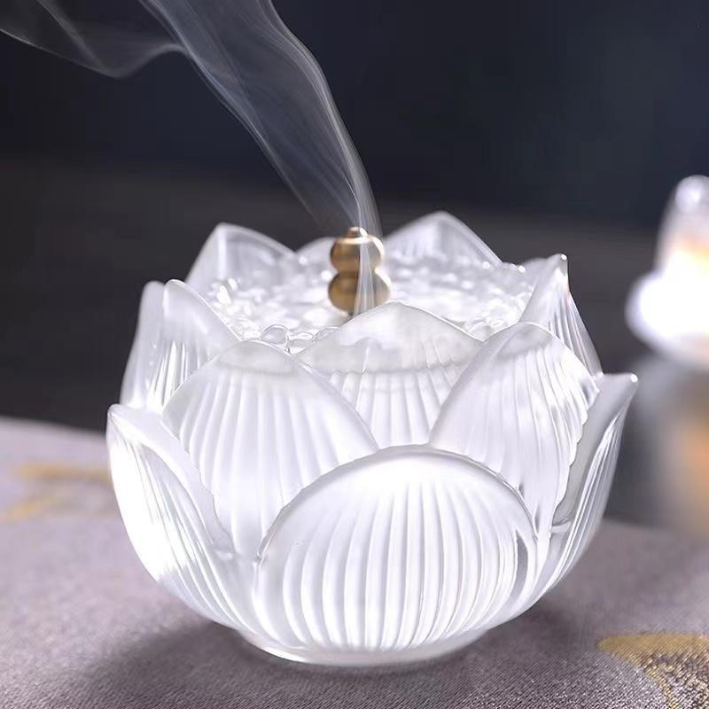Yeşil Gradyan Cam Lotus Tütsülük İç Mekan Öd Ağacı Dekorasyonu Mühürleme Tütsülük Ev Dekorasyonu