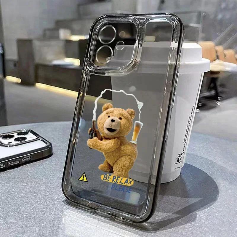 Cartoon Beer Bear Phone Case For iPhone 17 16 15 11 12 14 13 Pro Max Mini SE 7 8 Plus Funny Luxury Transparent Soft Cover Shell