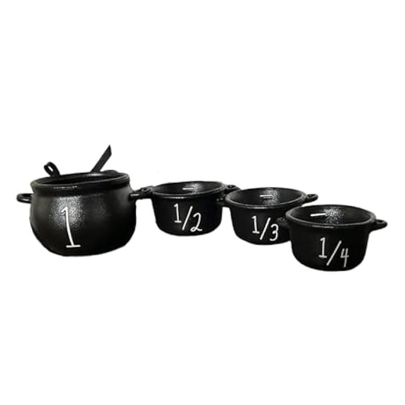 ABNO-Mini Witch Candles Cauldron Set, 4Pcs Small Cauldron, Cauldron Measuring Cups, Candy Buckets Halloween Decorations