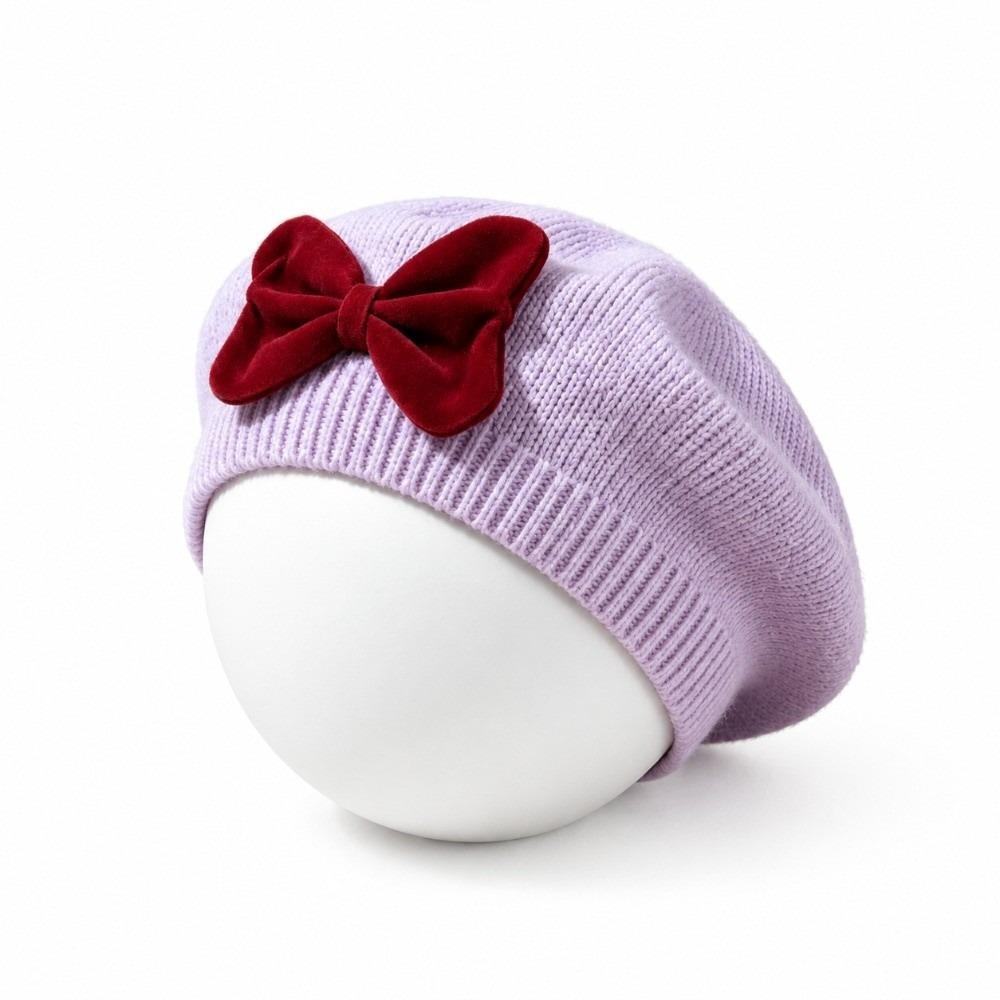 Comfortable Children Bow Beret Solid Color Kid Beret Cap Sweet Girls Bow Hat For 6M-3Y