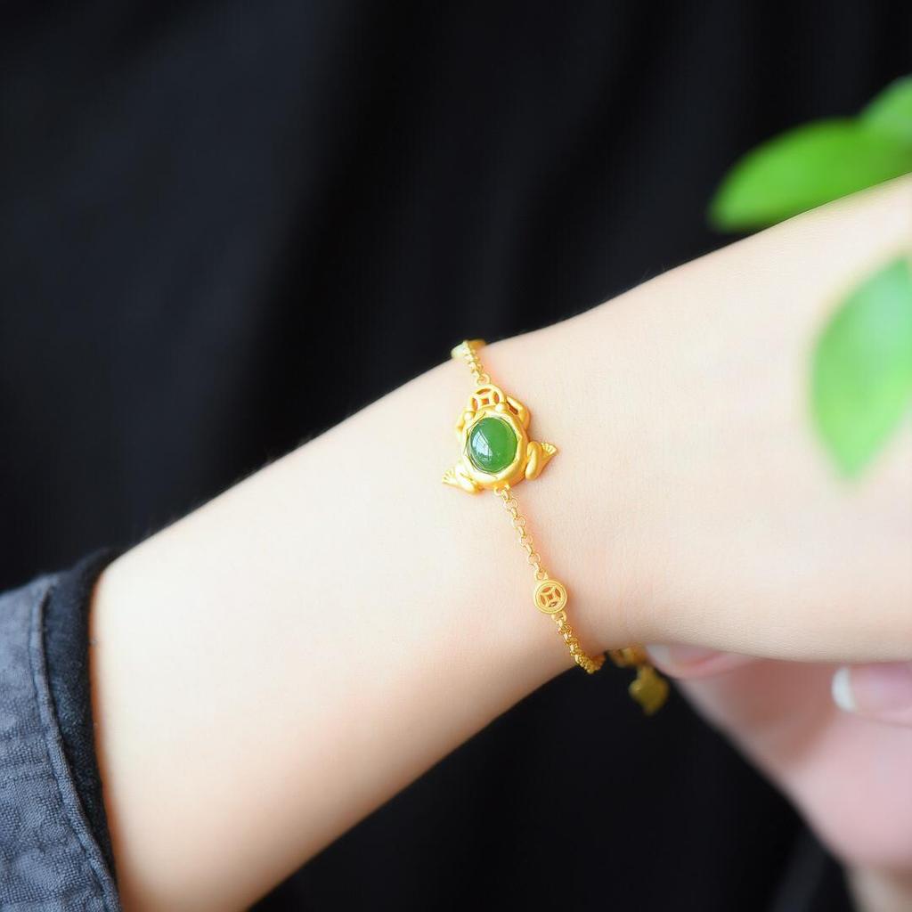 Natural Hetian Jade Golden Toad Bracelet with Inlaid Stones for Good Fortune