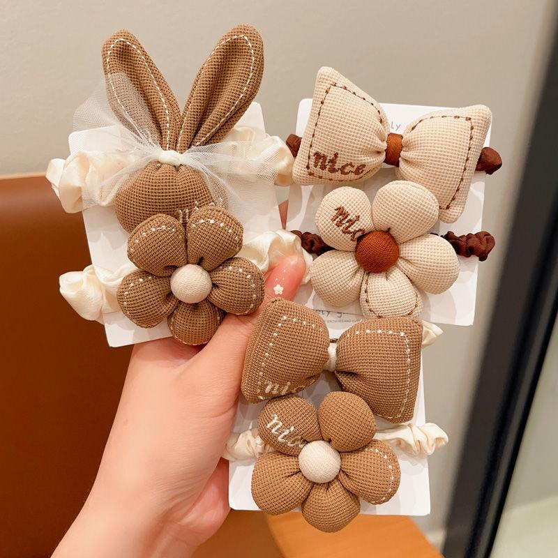 2024 Milk Coffee Color Fabric Flower Hair Ties - Children's Scrunchies & Women's Hair Accessories