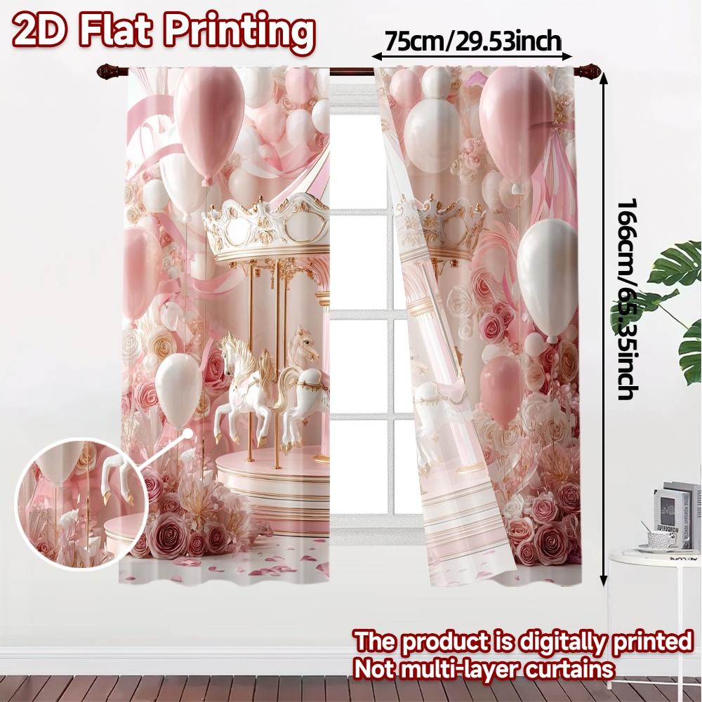 Set Of 2 Modern Flat Printing Curtains Without Rod Carouseldream Polyester Decorations Inside Curtain Made