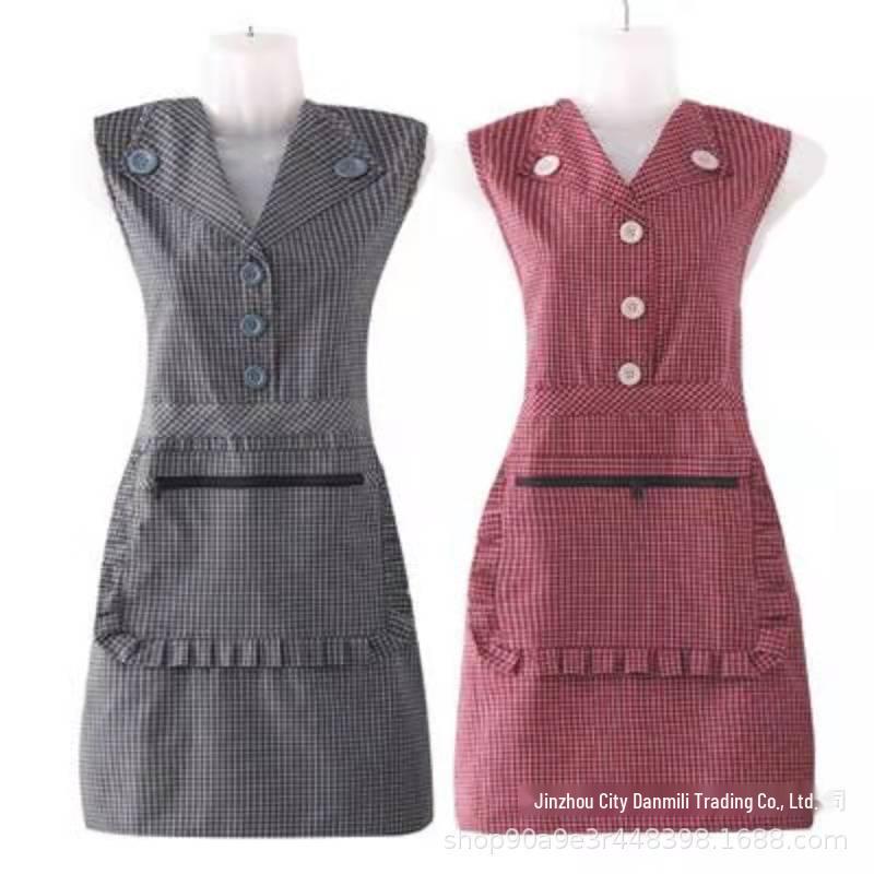 2022 Women's Fashionable Zipper Lapel Apron - Pure Cotton, Fresh Style for Kitchen & Home