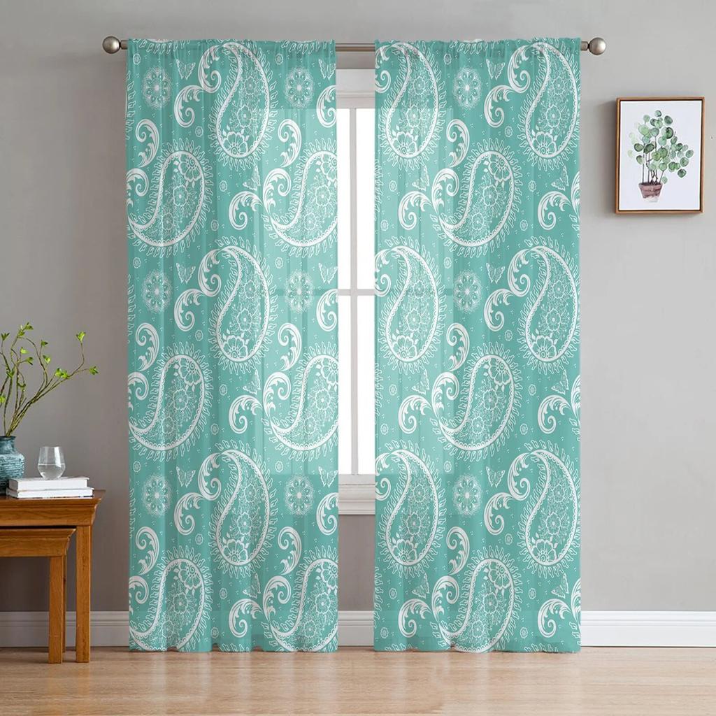 Paisley mønster Chiffon Tyll Gardiner for Stue Kjøkken Soverom Ren Voile Garn Vindu Behandling
