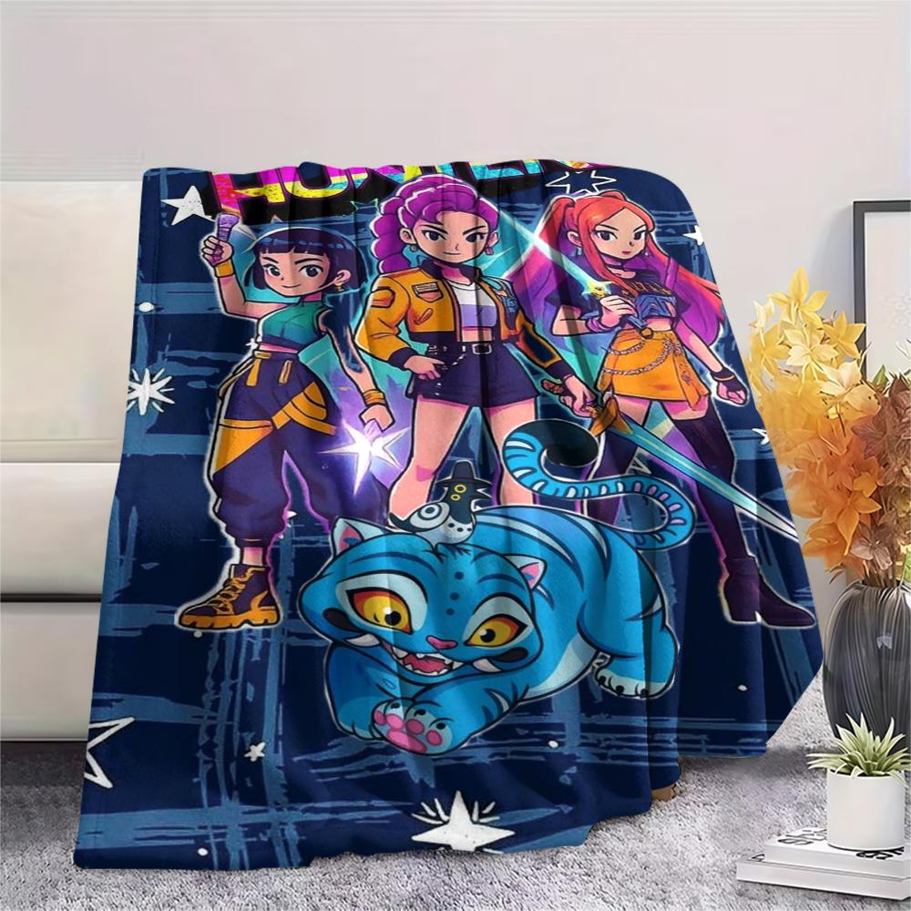 1Pc Kpop Demon Hunter Print Flannel Blanket, High quality Comfortable for All Seasons, Home Decor, Warmth and Comfort, Perfect for Gifts