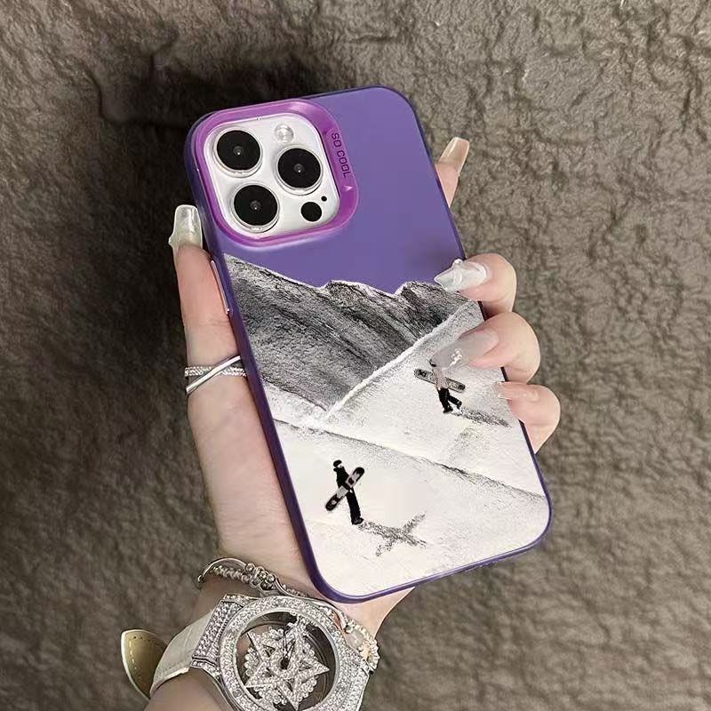Skier for Apple 17Promax mobile phone case iPhone15/14/13 colored silver 16Promax trend