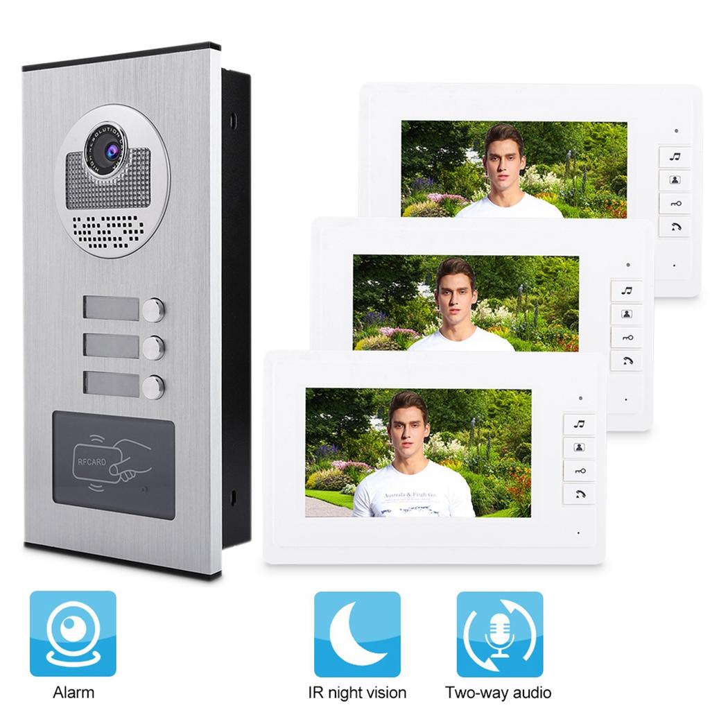 7 Inch HD IR Video Intercom Doorbell One Camera with Three Display