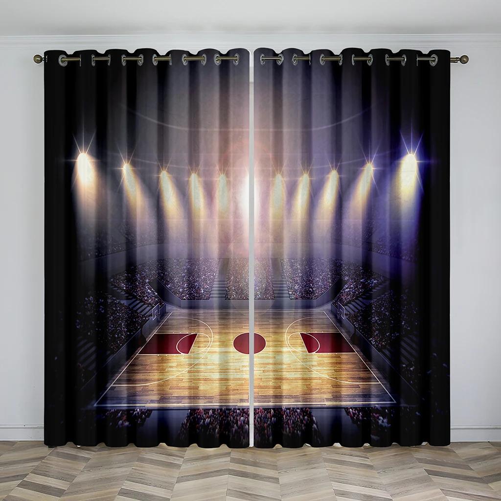 American Football Stadium Arena Night Spotlights Sky Bedroom Window Shade Curtains for Boys Men Teens Printed Living Room Drapes