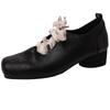 Retro versatile lace-up literary square head small leather shoes for women's 2025 summer new high-end thick heel front lace-up single shoes