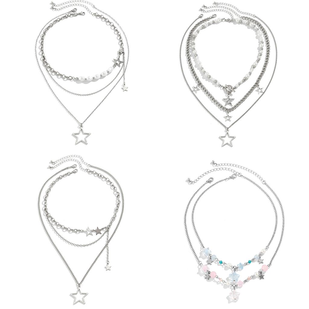 Ingemark 6 Styles Elegant Imitation Pearls Acrylic CCB Star Pendant Chokers Necklace Trendy Hip-hop Cool Alloy Chain Y2K Jewelry