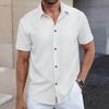 Men's Spring/Summer New Solid Color Jacquard Collar Cardigan Buckle Casual Short Sleeve Shirt Top