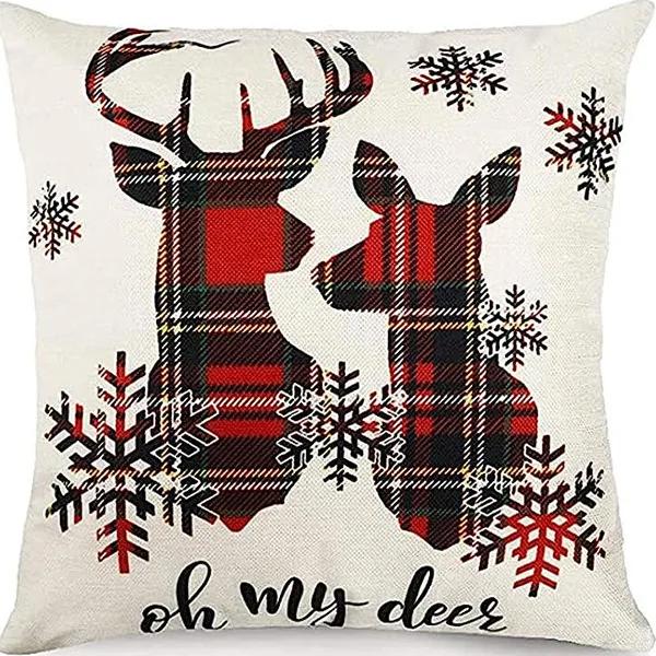 Merry Christmas Decor Cushion Cover 45x45 cm Pillow CaseCartoon Reindeer Santa Claus Printed Throw Pillowcase Linen Pillow Cover