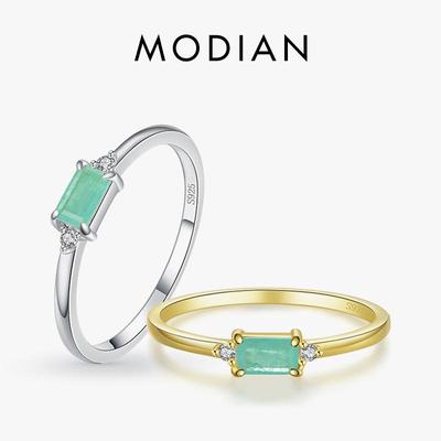 Modian Luxury 925 Stelring Silver Green Tourmaline Fashion Finger Rings For Women Fine Jewelry Accessories