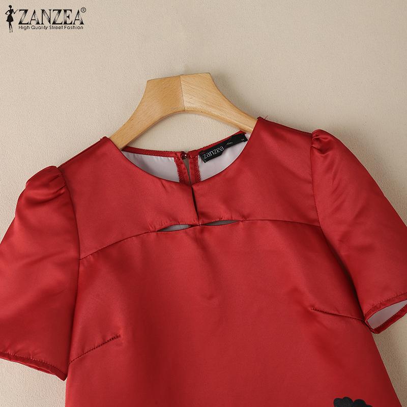 ZANZEA Women Casual Summer Round Neck Short Sleeve Print Dress