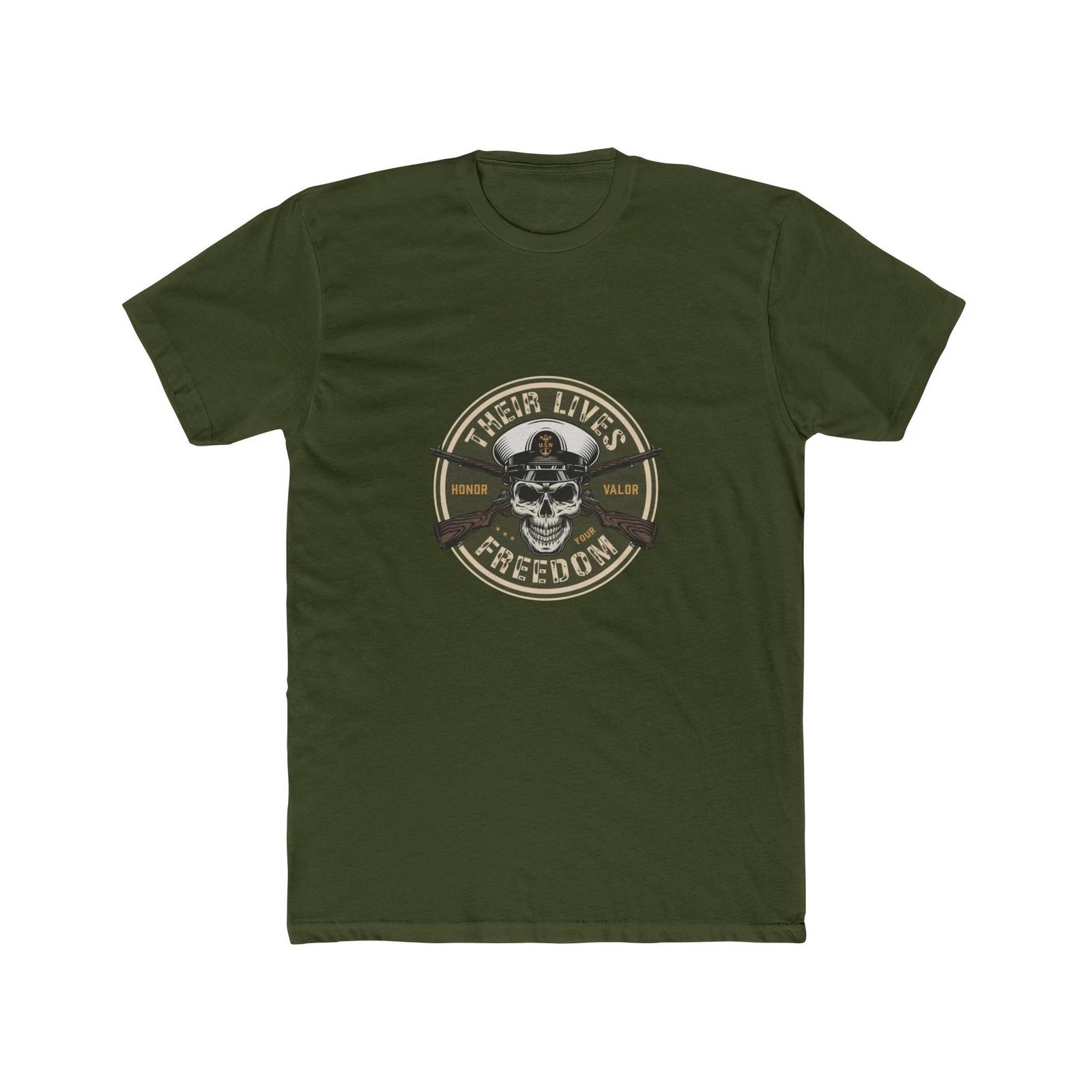 Skull with Crossed Rifles Freedom Tee | Military Emblem Shirt, Cool T-Shirt XL